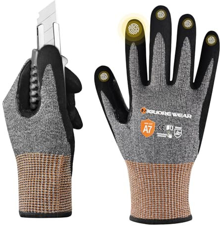 Migliore Wear Level A7 Schnittfeste Handschuhe, TOUCHSCREEN Schnitzhandschuh mit Nitrilhandfläche, Fester Griff, Leicht Ölfeste Schnittschutz Handschuhe Herren & Damen