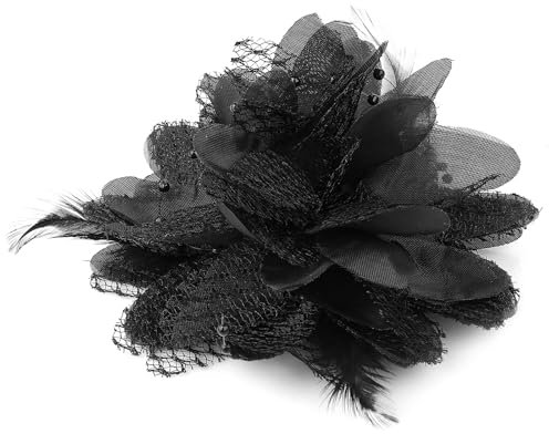 Blumen Feder Haarspange Blumen Haarschmuck Blumen Corsage Hochzeiten Haarclip Ansteckblume für Halloween Karneval Valentinstag Party Schulaufführungen Rollenspielpartys Bühnenshow Kostümparty(Schwarz)