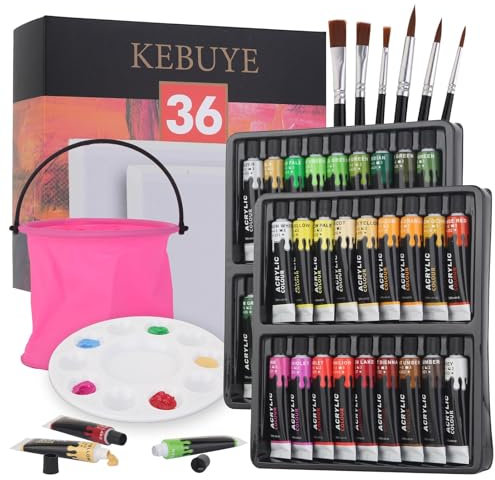 Acrylic Paint Set Art Paints - 36 Colours for Wood Canvas Model Clay Ceramic Glass Fabric - Non-Toxic Acrylics Painting Kit for Kids Adults Beginners Professional Artists - Art Supplies Outdoor Indoor