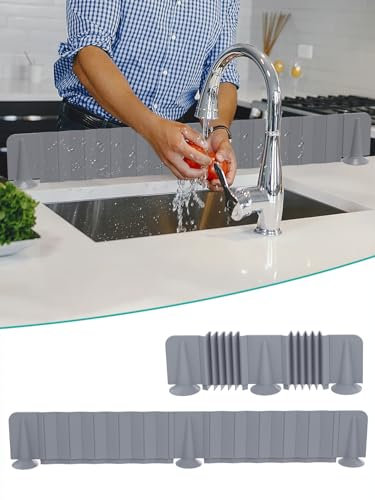 Abulun scalable Kitchen Sink Water Splash Guard-Silicone Sink Splash Guard for Bathroom-Splash Back-Sink Edge Protector-Water Barrier for Sink Before tap