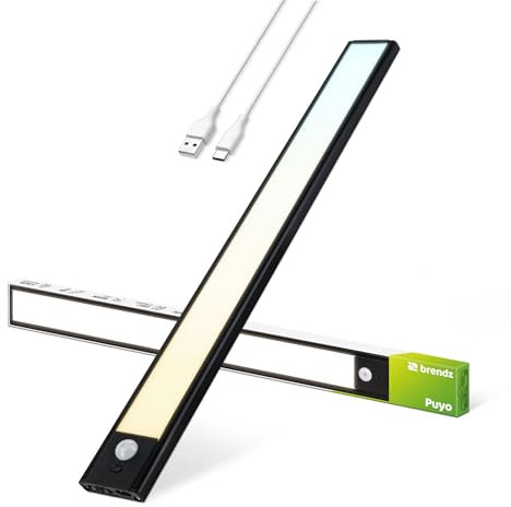 Brendz Lampe LED Rechargeable, LED Cuisine Sous Meuble, 40cm, USB-C, 2200mAh, 3 Températures de Couleur, Dimmables, Magnétique, Lumiere Cuisine, Puyo Noire