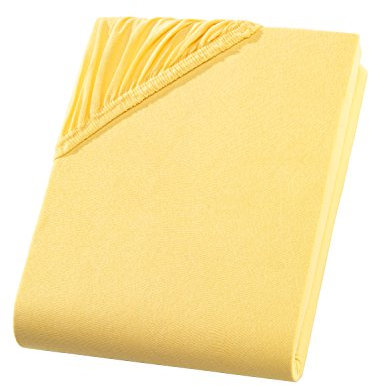 Spannbettlaken 180x200-200x200 cm Spannbetttuch 100% Baumwolle Bettlaken für Matratzen bis 25 cm Höhe, Komfort Jersey Spannbettlaken Gelb