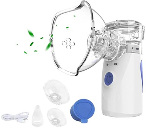 Nebulizador Portátil para Adultos & Niños & Bebe, Aerosol Ultrasónico Silenciosos Recargable USB con 2 Máscaras & 1 Boquilla, Eléctrico Inhaladores Ruido Bajo Mano para Hogar Uso Viaje