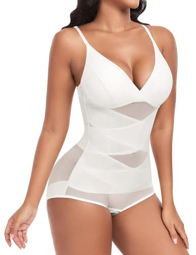 Niwicee Body Gainant Femme Ventre Plat Gaine Amincissante Sculptant Shapewear Bodysuit Gaine Minceur Shapewear Bodysuit Combinaison sans Manches Invisible Amincissante Body Shaper(Blanc,S)