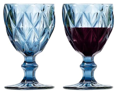 UNIQUE HOME LIVING 300ml Goblet Wine Glasses Set (Blue, Set of 2)