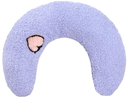 Lystaii Cat Calming Pillow for Indoor Pet Small Dog Calming Pillow Soft Fluffy Cat Bed Dog Neck Toy Half Donut Anxiety Relief Toy with Cute Embroidery Pattern (Purple, Peaches)