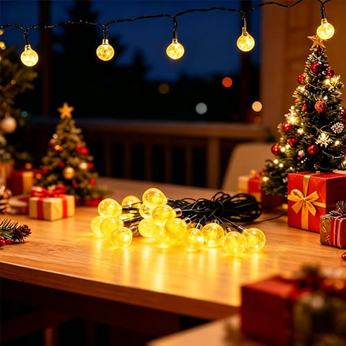 Catena Luminosa Esterno Solare, 60LED/11M/8 Modalità, IP65 Impermeabile, Luminarie Natalizie Da Esterno Per Esterni, Giardino, Terrazza, Balcone, Feste, Finestre (Bianco Caldo)