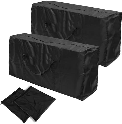 STARVAST Lot de 2 sacs de rangement pour coussins de jardin - Housse de protection Oxford avec poignée de transport - Pour meubles de jardin - Coussin rembourré - Motif sapin de Noël - Noir (173 x 7
