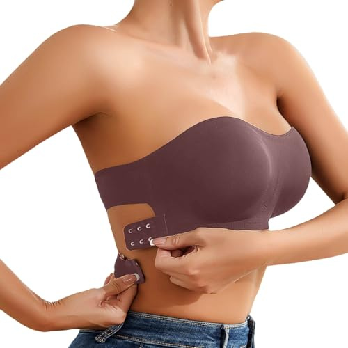 Generico Reggiseno Senza Spalline Push up Senza Ferretto a Fascia con Silicone Antiscivolo Trasparente Spalline Senza Cuciture Tubo Push up S-XL