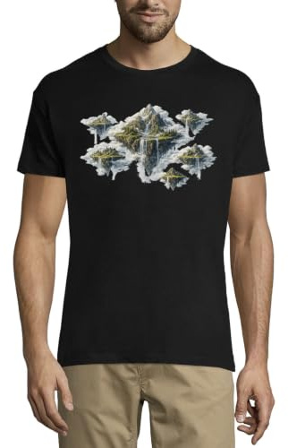 Majestätiska flytande öar med vattenfall rund hals bomull herr t-shirt svart