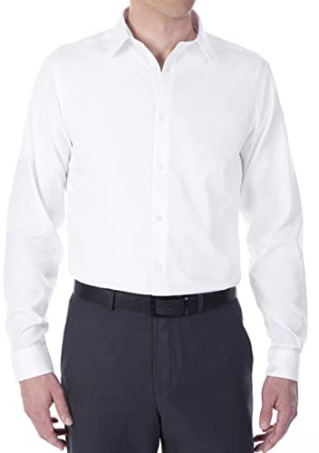Calvin Klein Men's Slim Fit Non-Iron Herringbone Point Collar Dress Shirt, White, 15.5 Neck 32-33 Sleeve