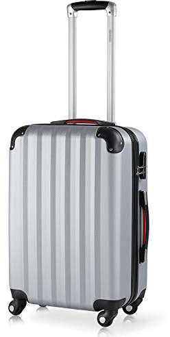 Monzana® Koffer Handgepäck ABS Hard Case 4 Rollen Teleskopgriff Zahlenschloss Kantenschutz Reisekoffer Hartschalenkoffer Rollkoffer Trolley Silber L