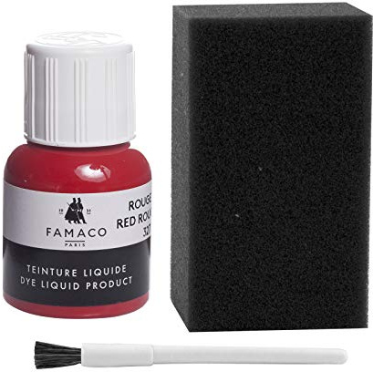 Dye Design Paint for Leather and Faux Leather Shoes, Trainers, with Sponge and Brush, Famaco Dye Liquid, 36 Colours Red