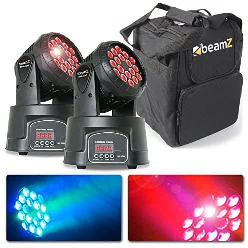 BeamZ MHL108MK2 - Movinghead 2er Set, 2x BeamZ Moving Head mit Tasche, 2 kompakte RGB LED Washer, DMX Disco Licht, Soundgesteuert, DJ Licht Party Lichteffekt, Discolicht Partylicht