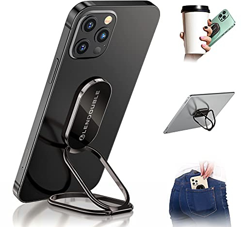 Phone Ring Holder Finger Kickstand, 360 Rotation Foldable Ultra-Thin Metal Cell Phone Back Hand Grip for Magnetic Car Mount & Office Desktop, Adjustable Cellphone Stand for iPhone 16 iPad Smartphones