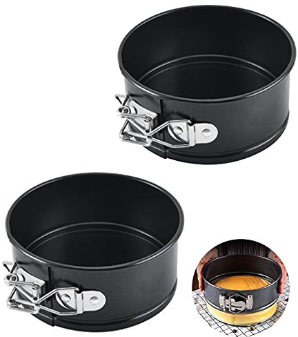 2 Pezzi Tortiera Apribile Stampo a Cerniera, Rotondo 11 cm Springform in Acciaio con Rivestimento Antiaderente, Colore Nero, per Fare Torte e Dessert