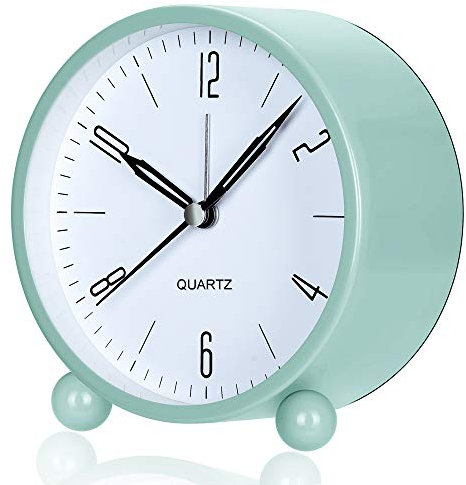 Jisile Alarm Clock, Non Ticking Analog Alarm Clocks with Warm Night Light, Bedside Alarm Clock Silent Clock Battery Powered, Simple Stylish Design for Desk Bedroom (Green)
