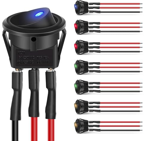 Chelhead 8 Stück Runde Schalter 12V Ein Aus Kippschalter 3 Pin Vorverkabelt 6A 250VAC 10A 125VAC Wasserdichter LED Drucktastenschalter, für Haus, Auto, LKW