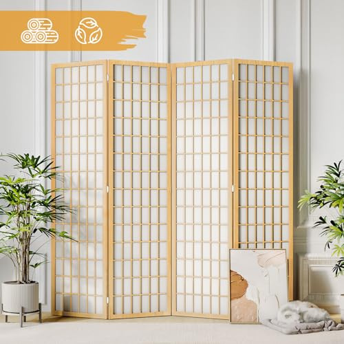 JOSTYLE Room Divider Wall 4 Panel, 6Ft Folding Privacy Screen for Room Separation, Shoji Screen Japanese Style Room Divider, Natural, 70.9 H x 69 W