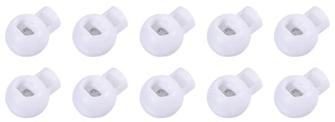 QUARKZMAN Cordones de 6 mm x 5 mm x 10 Unidades de Cierre de Cordón de Plástico de Cabeza Redonda con Resorte para Impermeables, Abrigos y Mochilas [Blanco]
