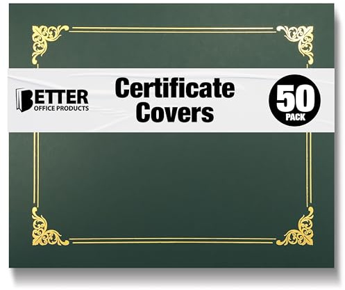50 Pack Certificate Holders, Diploma Holders, Document Covers with Gold Foil Border, by Better Office Products, for Letter Size Paper, 50 Count (Hunter Green)