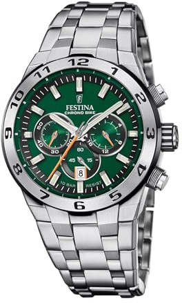 Festina Orologio Uomo Analogico in Acciaio Inossidabile 316L Argentato - Movimento al Quarzo - Cronografo - Calendario - Vetro Minerale ad Alta Resistenza - Impermeabile 10 ATM F20670/2 Chrono Bike