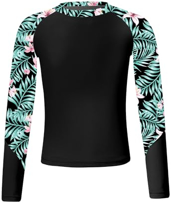 Yruioon Girls Long Sleeve Rash Guard Swim Shirt UPF 50+ UV Protection Rash Vest Quickly Drying Swimming Costume Black 13-14 Years