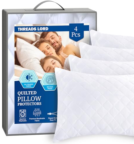 Le-Ostél Pillow Protectors 4 Pack - Ultra Soft Zipped & Hypoallergenic Quilted Pillow Protectors - Soft & Breathable Microfiber Anti Allergen Pillowcase 4 Pack (50 x 75 CM)