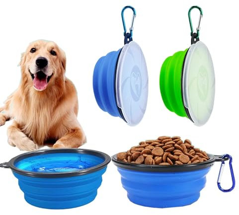 Cutiolly Faltbarer Hundenapf, 2pc mit Deckel, für Unterwegs, 350ml, Tragbare Silikon Fressnapf, Hundeschüssel