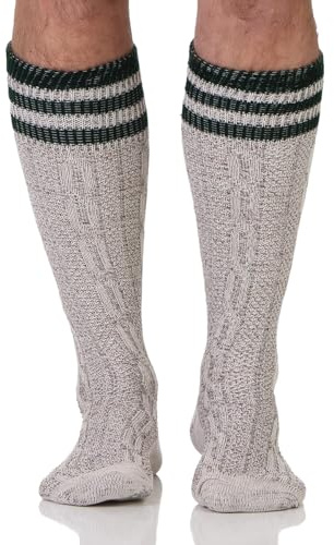 Harrys-Collection Herren Trachten-Kniestrümpfe - Traditionelle Haferlsocken mit Zopfmuster Bequemer Umschlag, Gr. 41-48, 1 Paar, Farben:braun mit grün, Schuhgröße:44