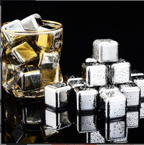 Wenrescry 8 stück 304 Edelstahl Eiswürfel Wiederverwendbar - Schnellgefrierende Eiswürfel mit Silikon-Eiszange - Wiederverwendbare Eiswürfel für Getränke, Cocktails und mehr