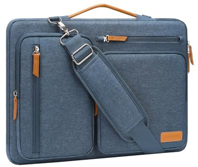 MOSISO Maletín Portátil 15-15,6 Pulgadas, 360 Protectora Laptop Bandolera Compatible con MacBook Pro 16,HP,Dell,Lenovo, Lateral Abierta Mensajero Bolsa con 4 Cremallera Bolsillos,Azul Haze
