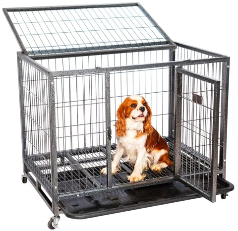 PAITSY Cage pour Chien intérieur et extérieur, 94x64x76cm, Caisse de Transport, Roues verrouillables, Pliable, 2 Portes, Plateau Amovible Paitsy