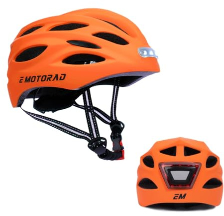 EMOTORAD - Casco Bicicleta Adulto con Luz LED Delantera y Trasera, Casco Patinete Eléctrico Adulto, Casco MTB Hombre y Mujer, Ajustable, Espuma EPS, Certificación CE