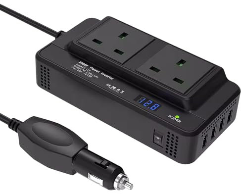 Mineup 200W Car Voltage Converter, Inverter DC 12V to AC 220V with 2 Sockets and 4 USB Ports, Car Power Inverter with LED Voltage Display and Cigarette, Fast Charging for Business Trips and Vacation