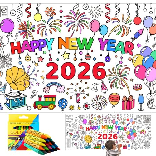 Gott nytt år 2026 Nyår Färglägg Pappersduk, Bordsduk Gott År Målarbok Gott Nytt År Målarbok Nyår Målarbok Arbete Dekorationer, Nyårsdekorationer 2026