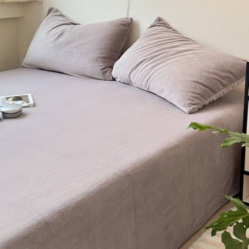 Homxi Bettlaken Doppelbett,240 x 270 cm,Betttuch für Hohe Matratzen Milch Samt Einfarbig Bettlaken mit Grau Khaki