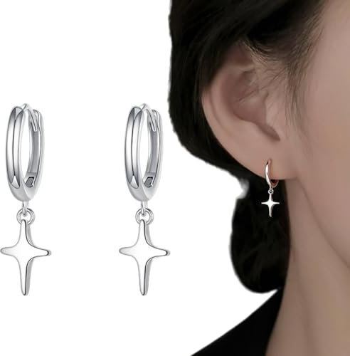COYUN 1 Paar 925 Silber Stern-Ohrringe, Creolen Hypoallerge Creolen, für Frauen Freundin Mama Mädchen