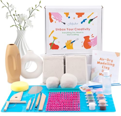 JelyArt Töpferset für Anfänger Lufttrocknender Ton Selbsttrocknender Ton für zuhause - Lufttrocknend DIY Set für Erwachsene Keramik Kreativset Tonset ohne Brennen Geschenke Bastelset (Clay Set)