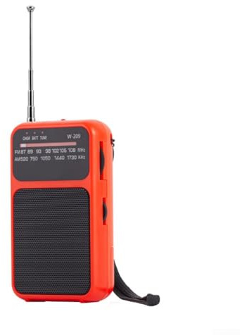 Bärbar radio i fickstorlek, dubbel strömförsörjning FM/AM-pekarradio med hörlursuttag, fickradio för resor camping hem (röd)