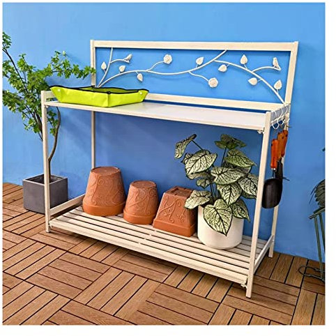 LSyySy Banc de rempotage, table de rempotage en métal avec étagère ouverte à 2 niveaux, table de travail de jardin pour plantation