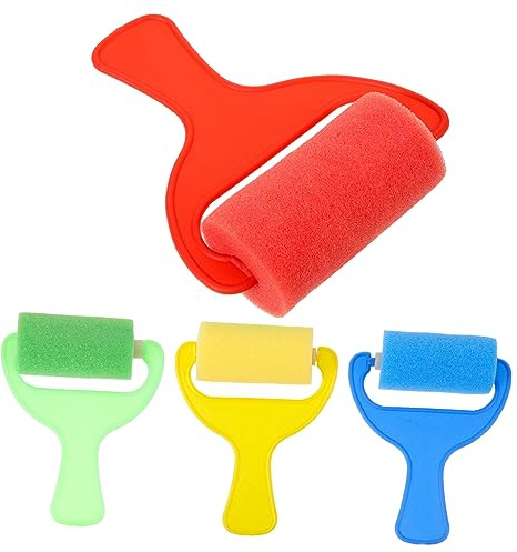 Mikikit 4pezzi Rulli Pennelli Spugna Colorati Per Pittura Ragazzo Ragazza Ragazza Strumenti Disegno Per Tempere e Graffiti Con Impugnatura Antidito Per Lezioni d Arte e Attività Creative