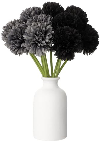 Kvartsman 10 stycken konstgjorda krysantemum blommor bollar falska krysantemum blommor bukett silkes konstgjorda blommor för hem trädgård bröllop fest dekoration svart/grå