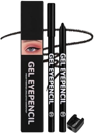 Erinde Matita Occhi Gel Nero Opaco, Waterproof a Lunga Durata, Colore Intenso e Pigmentato Eyeliner, Cremosa e Scorrevole, con Temperino Incluso, Temperabile, per Occhi Sensibili, Cruelty-free, #01