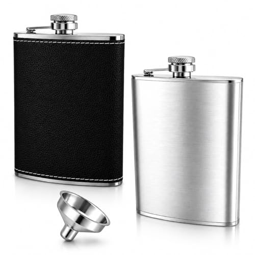 2PCS 8Oz Stainless Steel Hip Flask with Funnel for Men Women, Portable Whiskey Flask with Funnel for Easy Filling, Portable Flask for Alcohol, Suitable for Camping, Hiking, and Outdoor Adventures