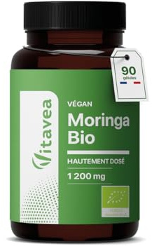 Moringa BIO 1200 mg – 90 Gélules Végétales – Extrait de Moringa Oleifera Bio, Superaliment Riche en Vitamines, Minéraux et Antioxydants – Végan –Cure de 30 jours -Fabriqué en France - Vitavea