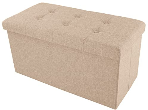 Lavish Home Folding Storage Ottoman - 30-Inch Tufted Footrest, Linen Chest, or Bench with Removable Bin for Living Room, Bedroom, or Dorm (Beige)