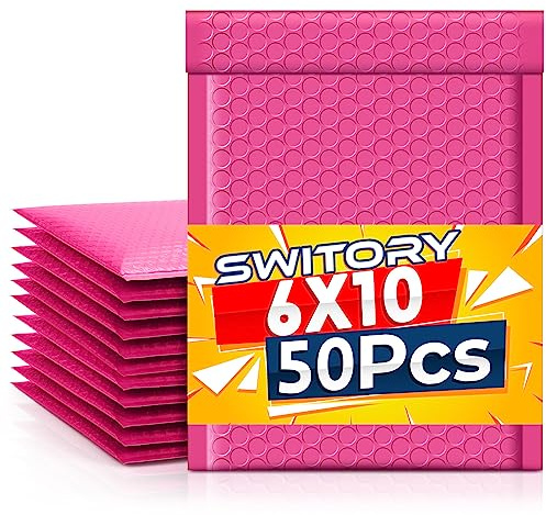 Switory 50 pezzi A5 15,3 cm x 26,9 cm Poly Bubble Mailer Buste imbottite Foderato di bolla Poly Mailer Teal autosigillante per imballaggio Rosa