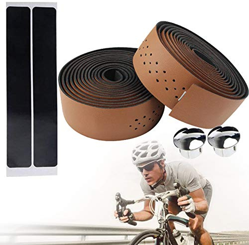 1 Paire en Cuir GUIDOLINE à vélo Guidon Grip Wraps antidérapante Souple Respirant Guidoline pour vélo de Route Ruban vélo Guidon avec Barre Plugs (Marron)