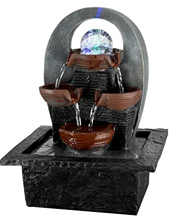 GEEZY Indoor Water Fountain - Cascading Design Water Feature with LED Lights - Mains Powered & Self-Contained, Table Top, Relaxing & Tranquil - Perfect for Home, Living Room, Office Decor